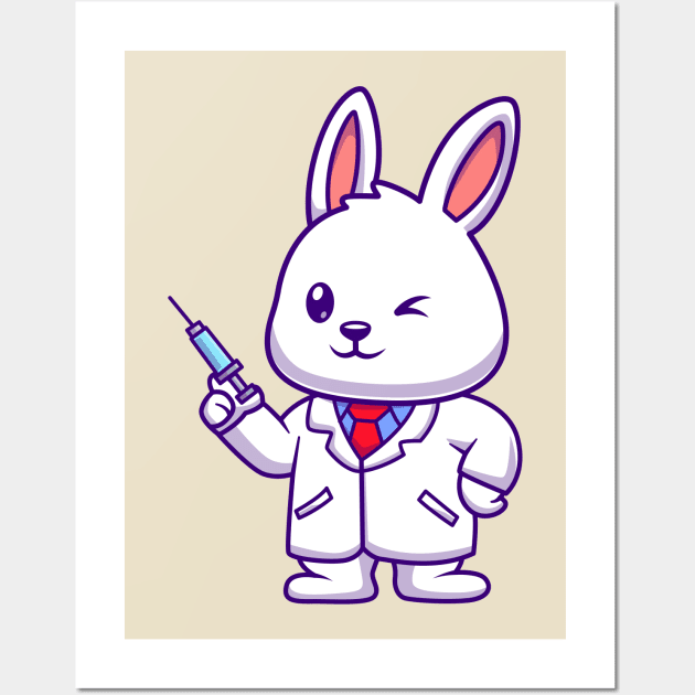 Cute Rabbit Doctor Holding Injection Cartoon Wall Art by Catalyst Labs